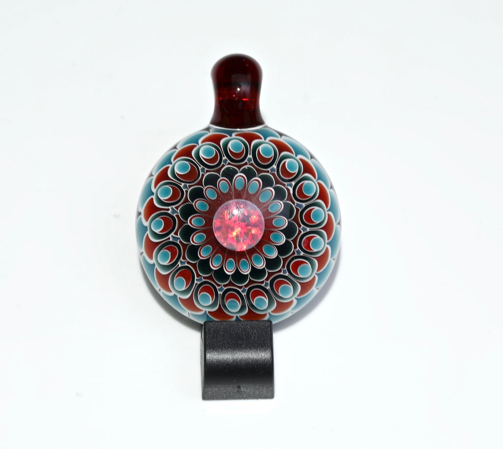 Olour Mandala Pendant Red & teal w/ large Opal