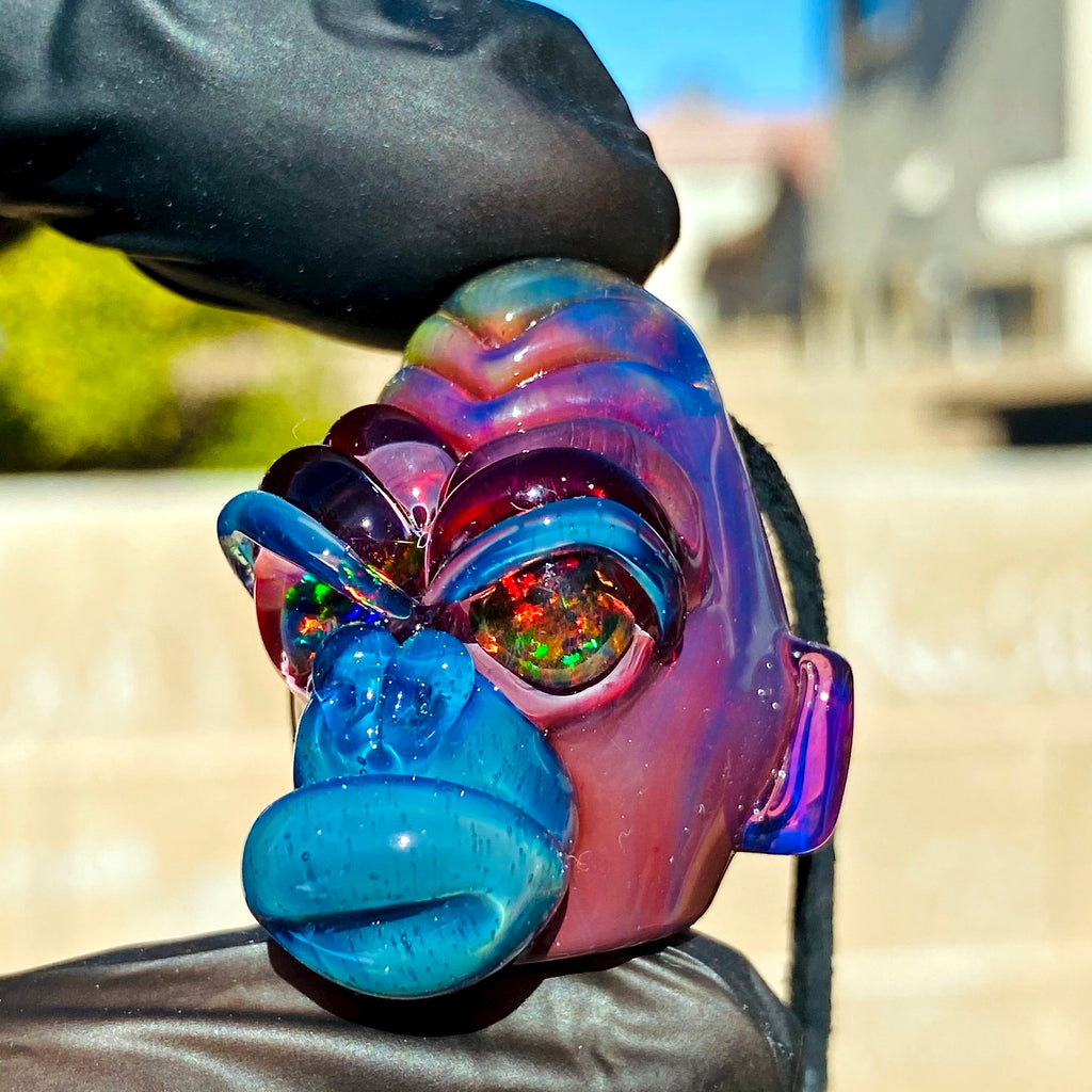 Closed Mouth Gorilla Pendant Rainbow Opal