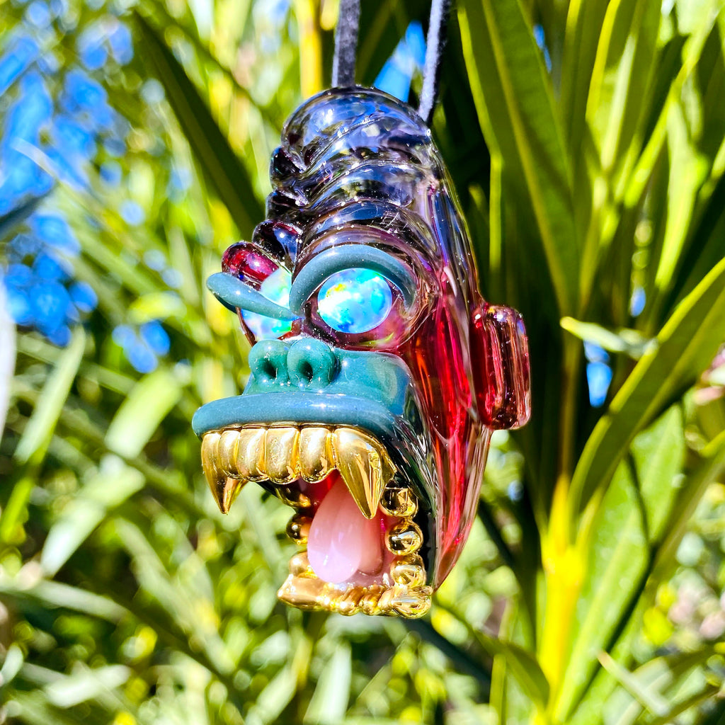 Trilla Gorilla Pendant with Gold Grills Gold Ruby