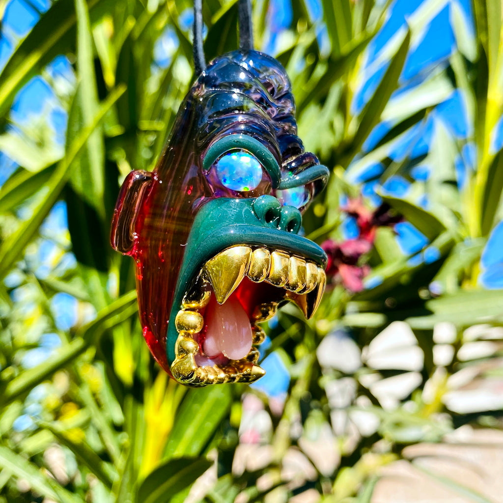 Trilla Gorilla Pendant with Gold Grills Gold Ruby