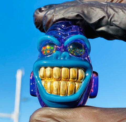 XL Grinning Gorilla Pendant with Gold Grills Dichro