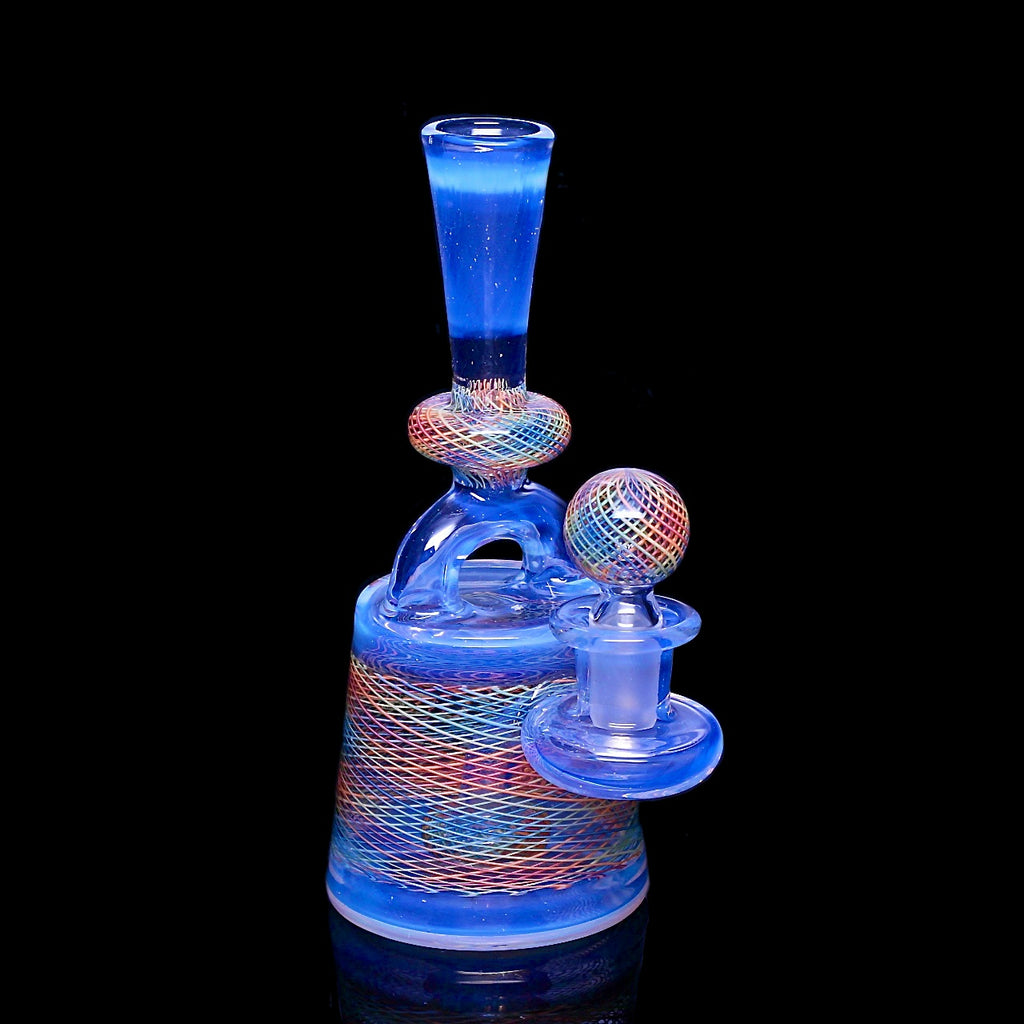 Rainbow 🌈 Reticello and Moonstone 🌚 stirrup bottle By Jeff Heath