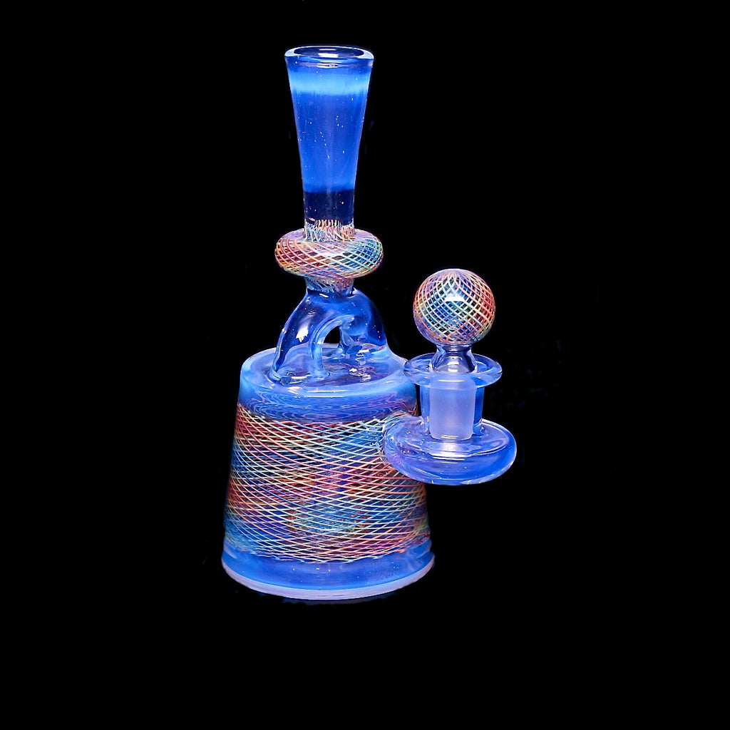 Rainbow 🌈 Reticello and Moonstone 🌚 stirrup bottle By Jeff Heath