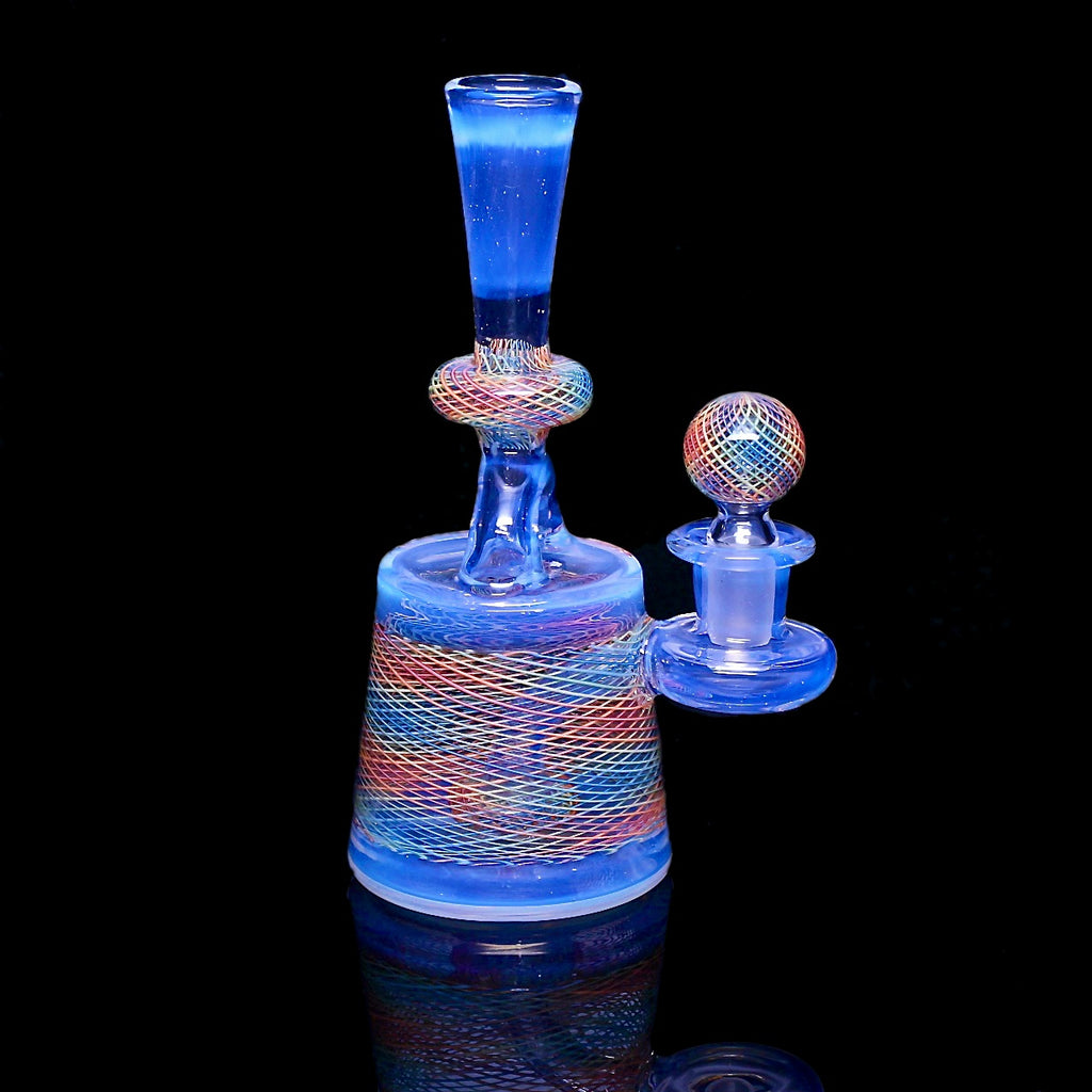 Rainbow 🌈 Reticello and Moonstone 🌚 stirrup bottle By Jeff Heath