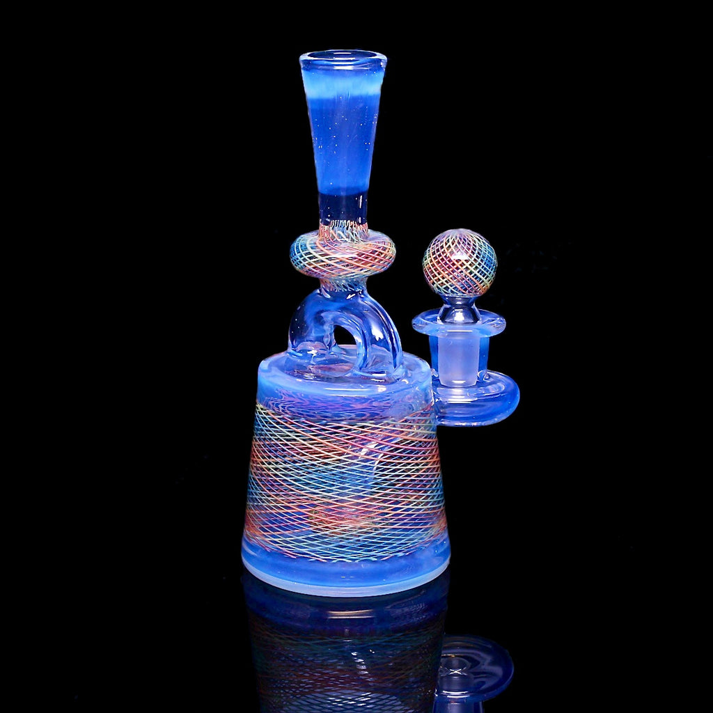 Rainbow 🌈 Reticello and Moonstone 🌚 stirrup bottle By Jeff Heath