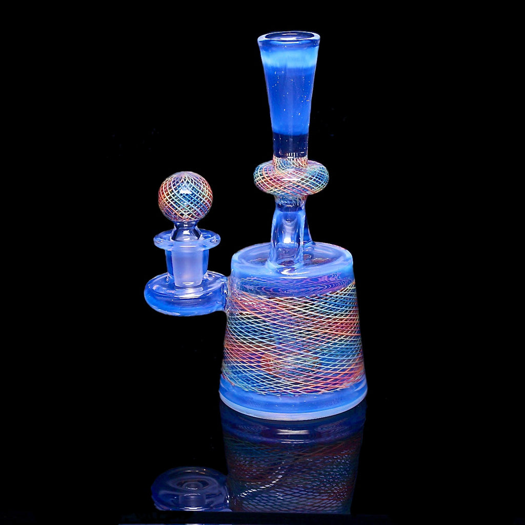 Rainbow 🌈 Reticello and Moonstone 🌚 stirrup bottle By Jeff Heath