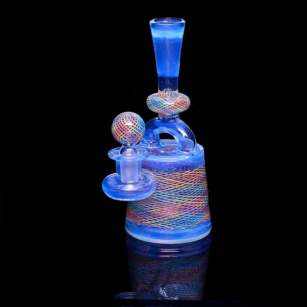 Rainbow 🌈 Reticello and Moonstone 🌚 stirrup bottle By Jeff Heath