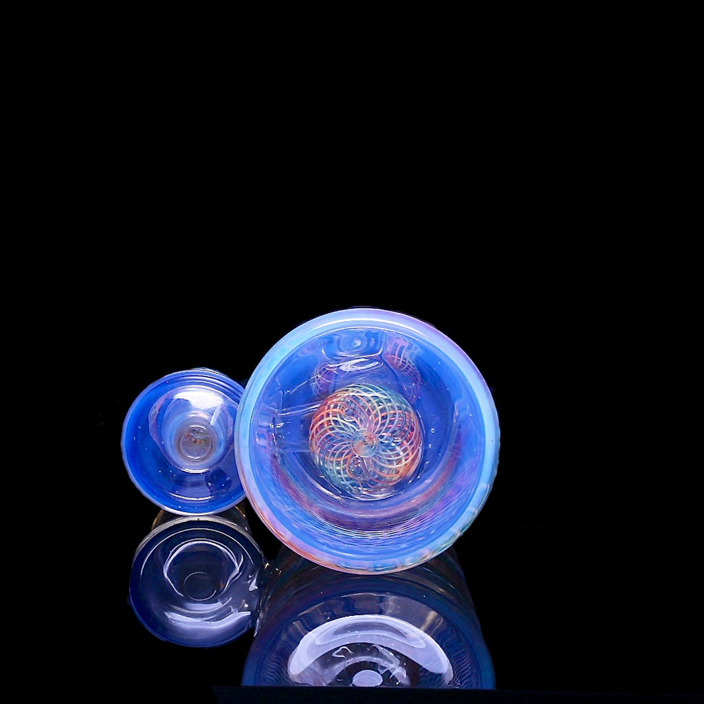 Rainbow 🌈 Reticello and Moonstone 🌚 stirrup bottle By Jeff Heath