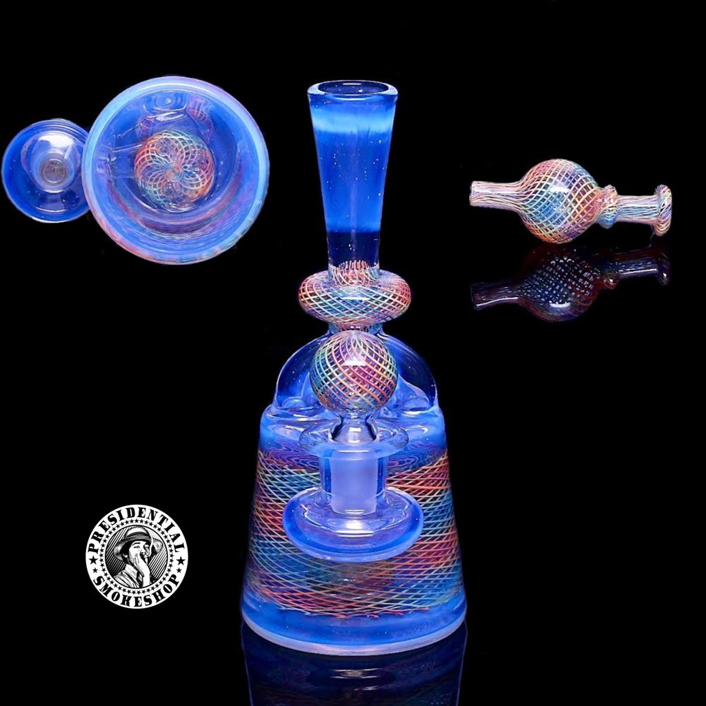 Rainbow 🌈 Reticello and Moonstone 🌚 stirrup bottle By Jeff Heath