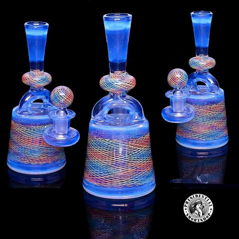 Rainbow 🌈 Reticello and Moonstone 🌚 stirrup bottle By Jeff Heath