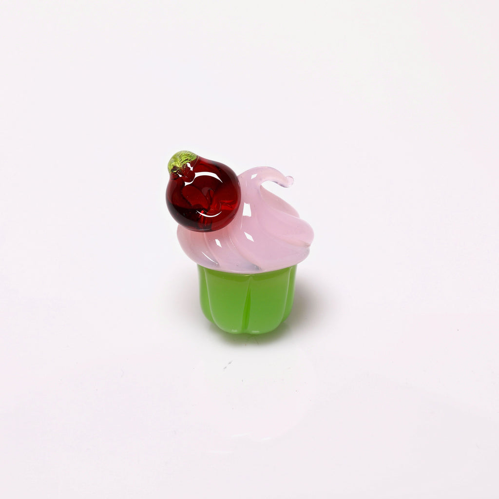 Bambi Glass Pink & Green Cupcake with Cherry
