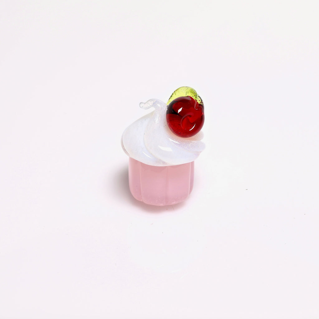 Bambi Glass Pink & white Cupcake with Cherry
