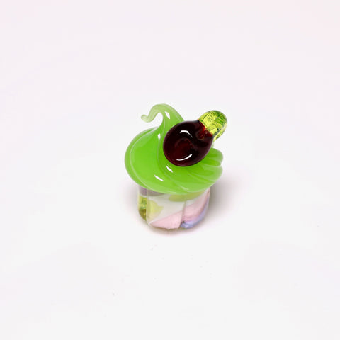 Bambi Glass Cotton Candy and Green Cupcake with cherry
